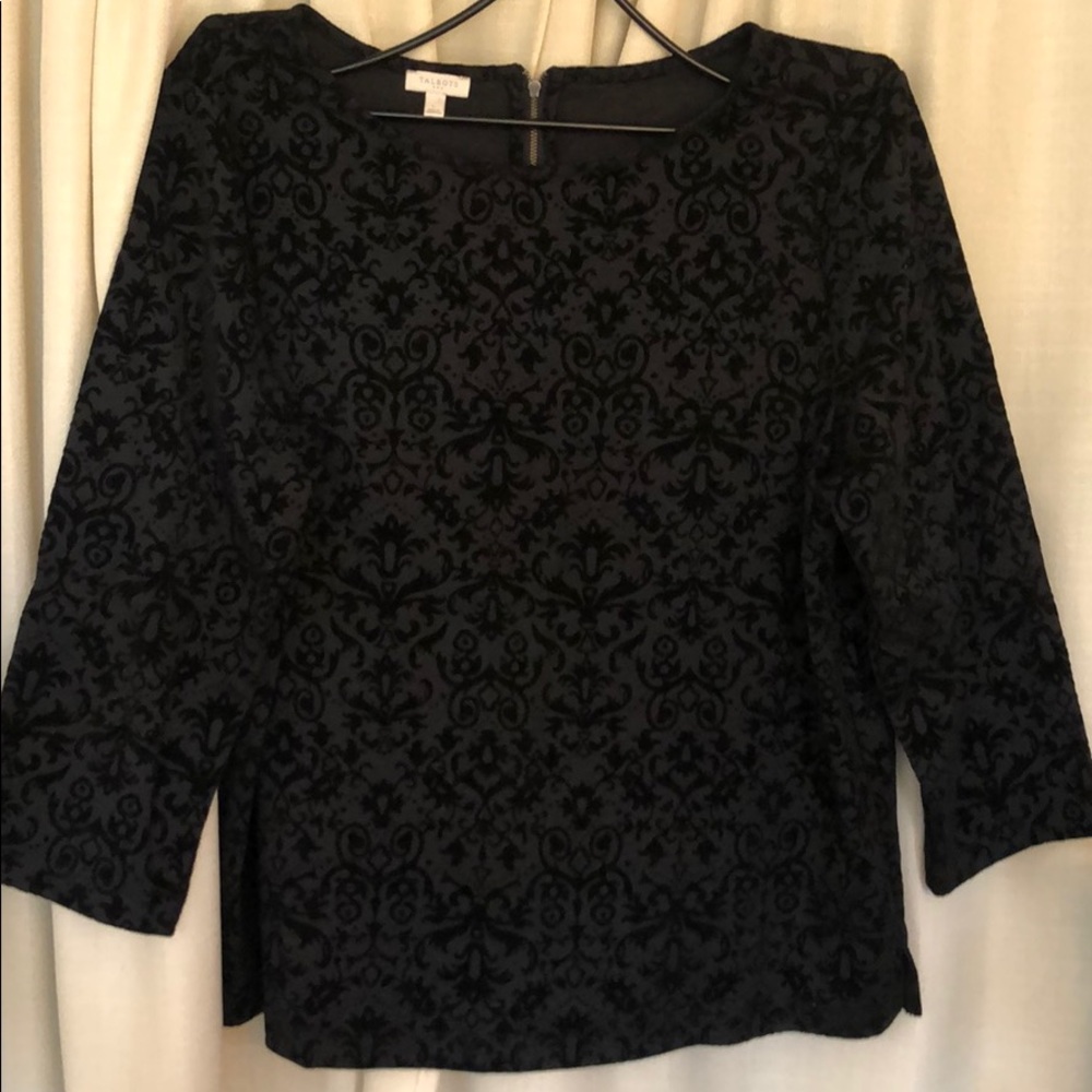 Talbots L Elegant Black Velvet Burnout Long Sleeve